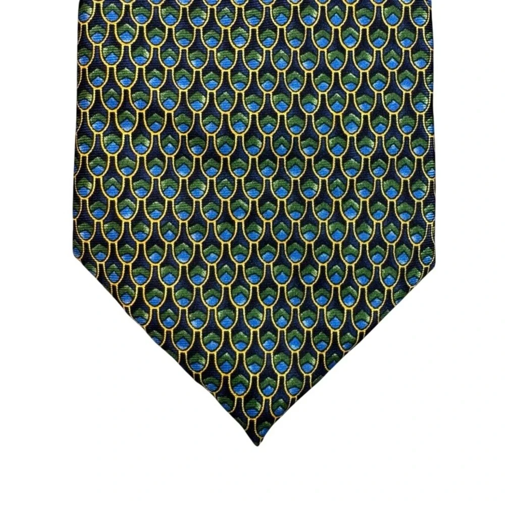 Metropolitan Museum of Art MMA Silk Tie Blue Green Gold Peacock Scale Pattern
